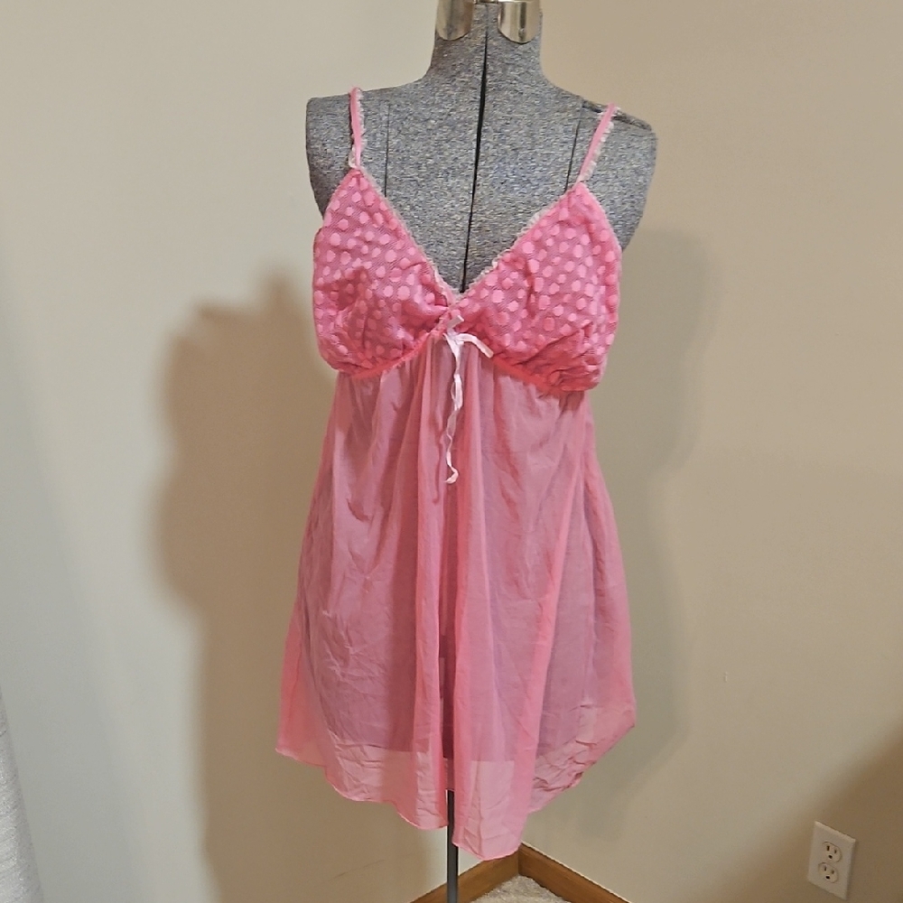 Cacique Polka Dot Mesh Babydoll Nighty
